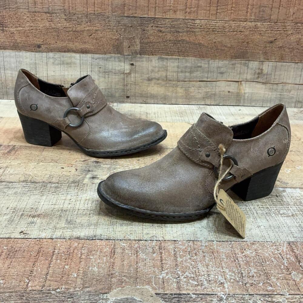 Born Boots Womens Size 9 40.5 Brown Leather Ankle Zip Buckle Bootie D35717